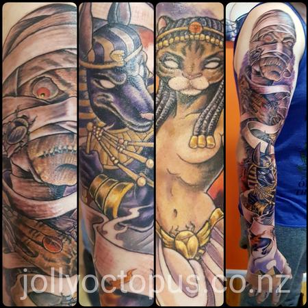 Tattoos - New School Egyptian Gods Full Sleeve Tattoo - 128674